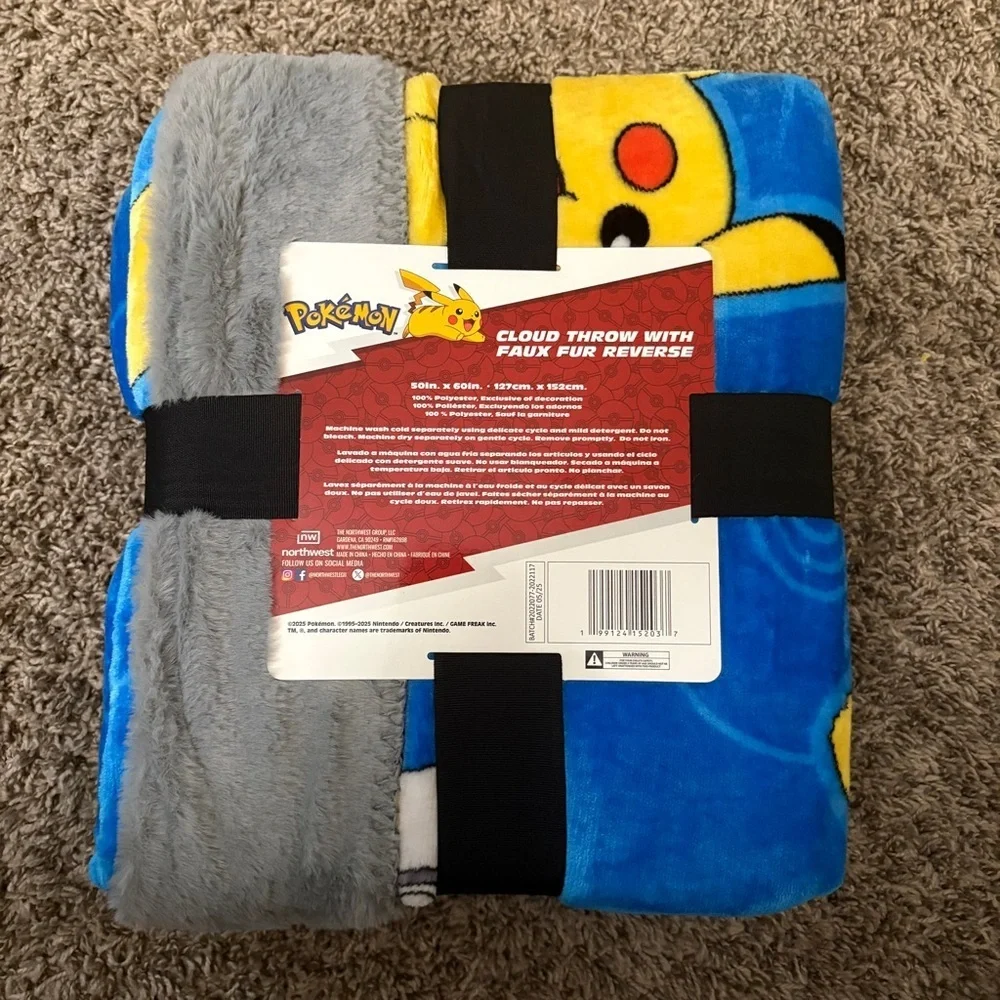 Pokemon Blue and Gray Kids Throw Blanket